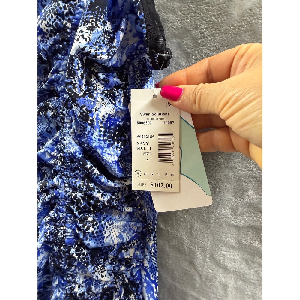 Swim Solutions Shirred One Piece Swimsuit Navy Multi Snakeskin Print Sz 8 $102 - Picture 10 of 14